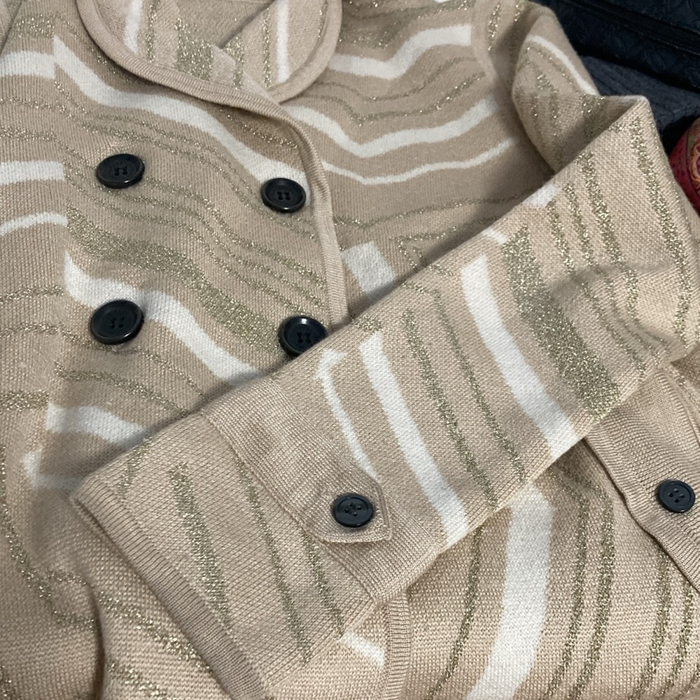 DVF Metallic Stripe Double Breasted Knit Cardigan Sweater - Size S/M - Picture 14 of 14